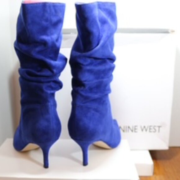 New Nine West MYCKI WOMENS SLOUCHY POINTED TOE MID-CALF BOOTS IN BLUE, - Picture 3 of 5